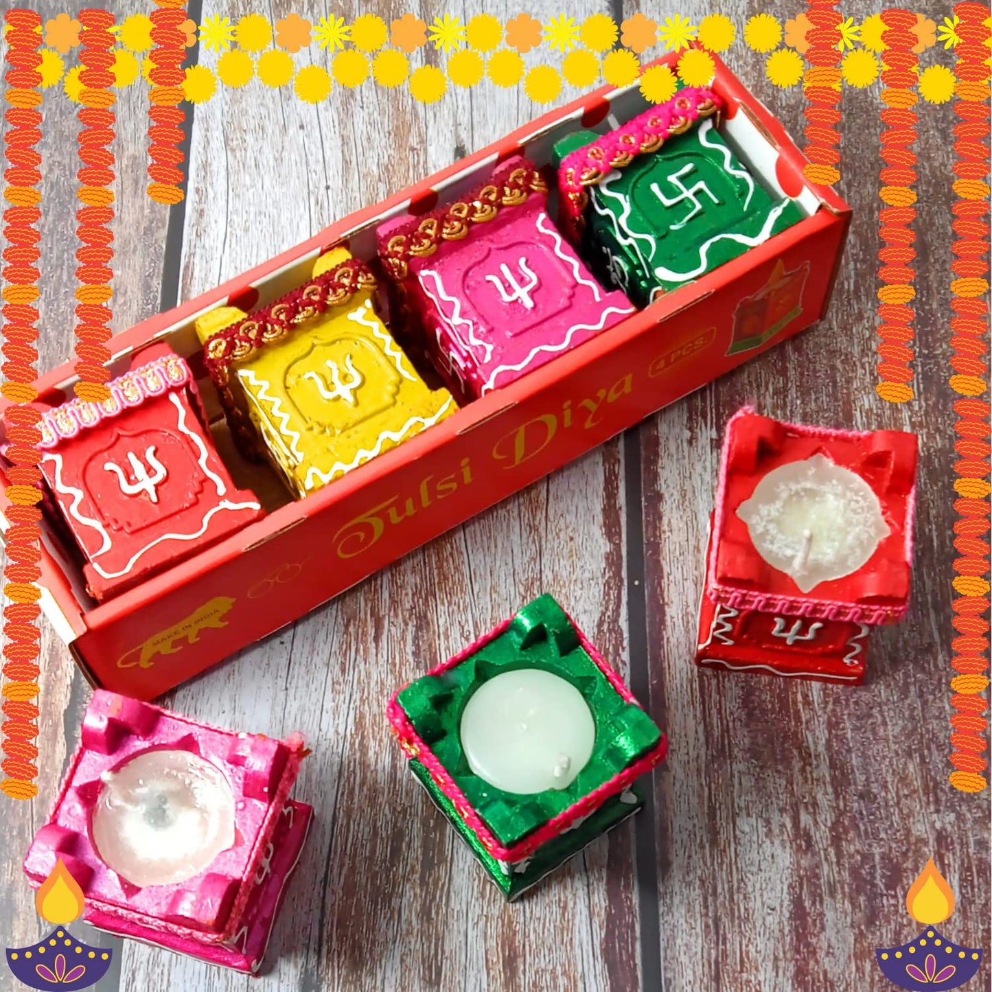 Handmade Decorative Tulsi Diya Deepak Set For Diwali