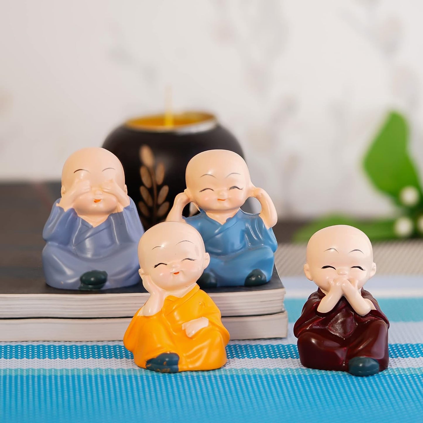 India Buddha Monk Set of 4 Statue Figurines Showpiece