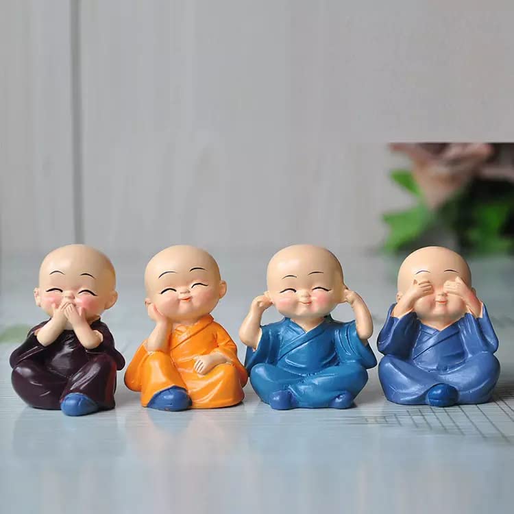 India Buddha Monk Set of 4 Statue Figurines Showpiece