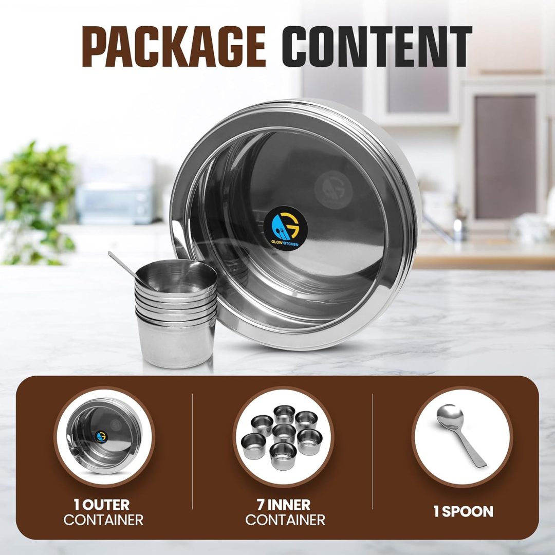 Steelox Premium Stainless Steel Spice Box with See-Through Lid
