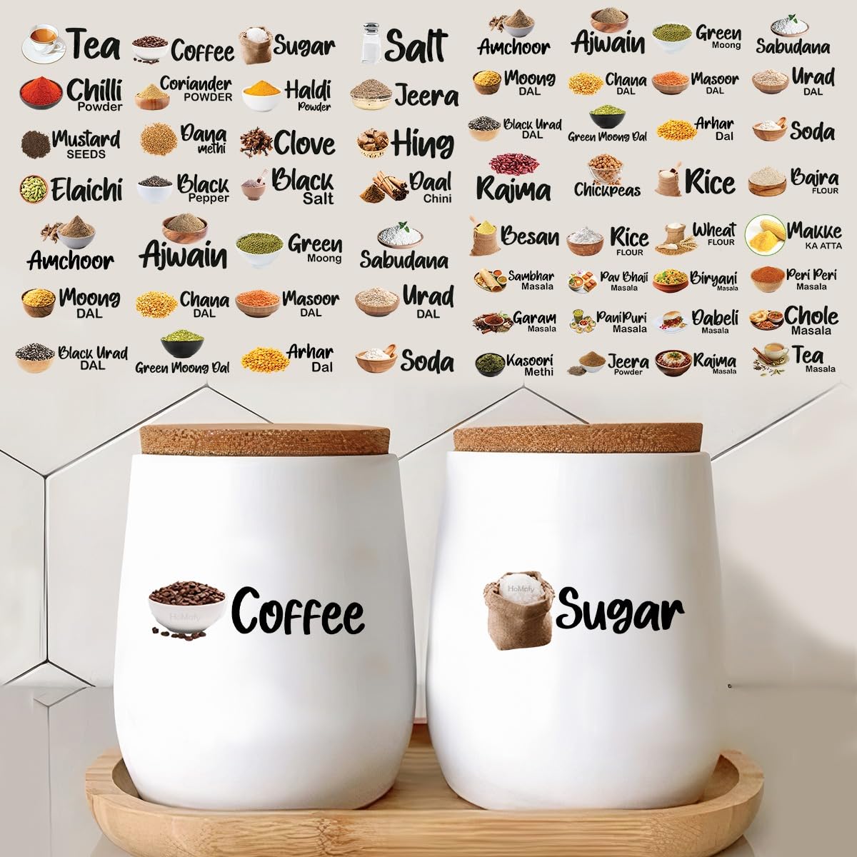 Essential Indian Cooking Ingredients Sticker Waterproof Pack of 4