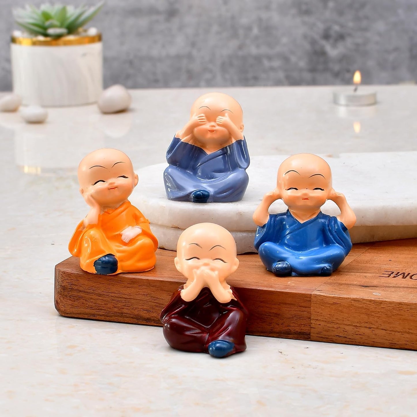 India Buddha Monk Set of 4 Statue Figurines Showpiece