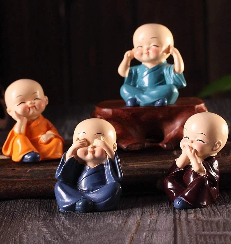 India Buddha Monk Set of 4 Statue Figurines Showpiece