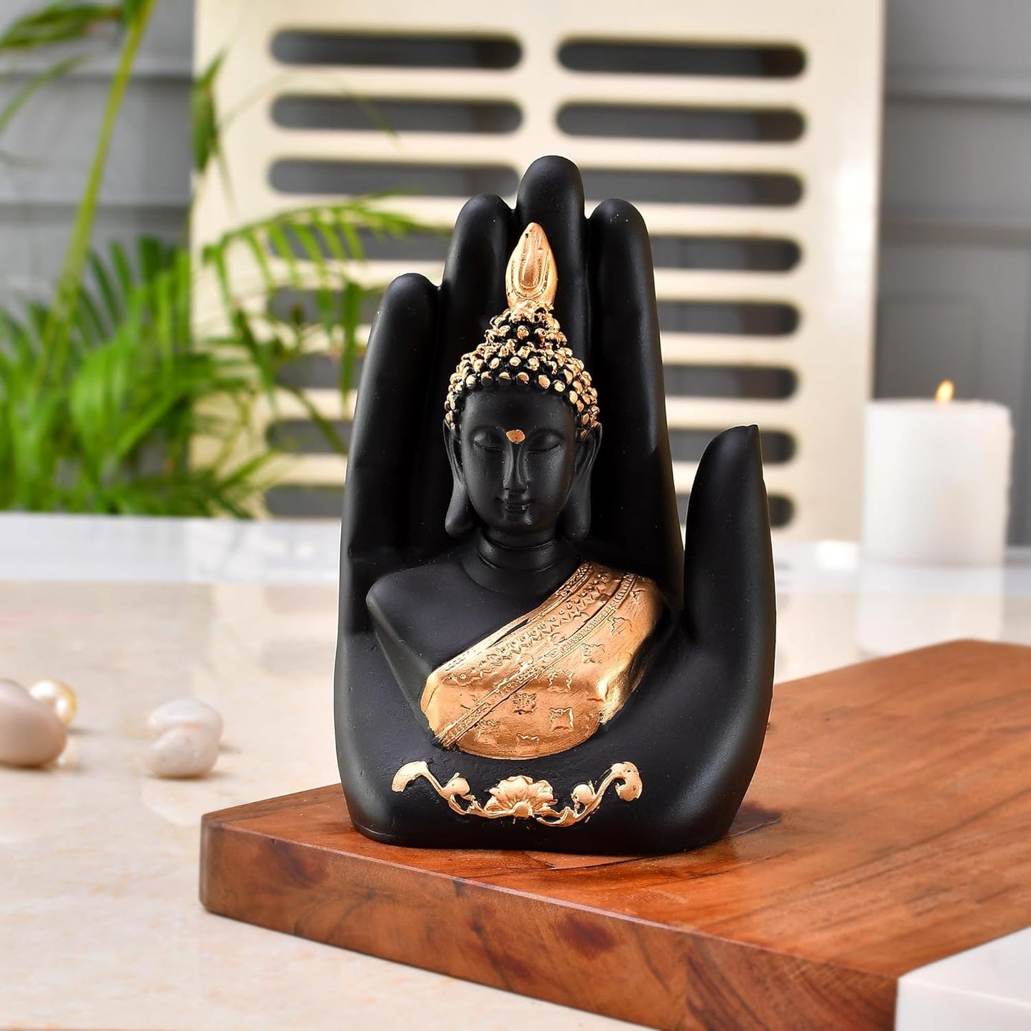Golden Handcrafted Palm Buddha Idol for Diwali Decoration Item for Home