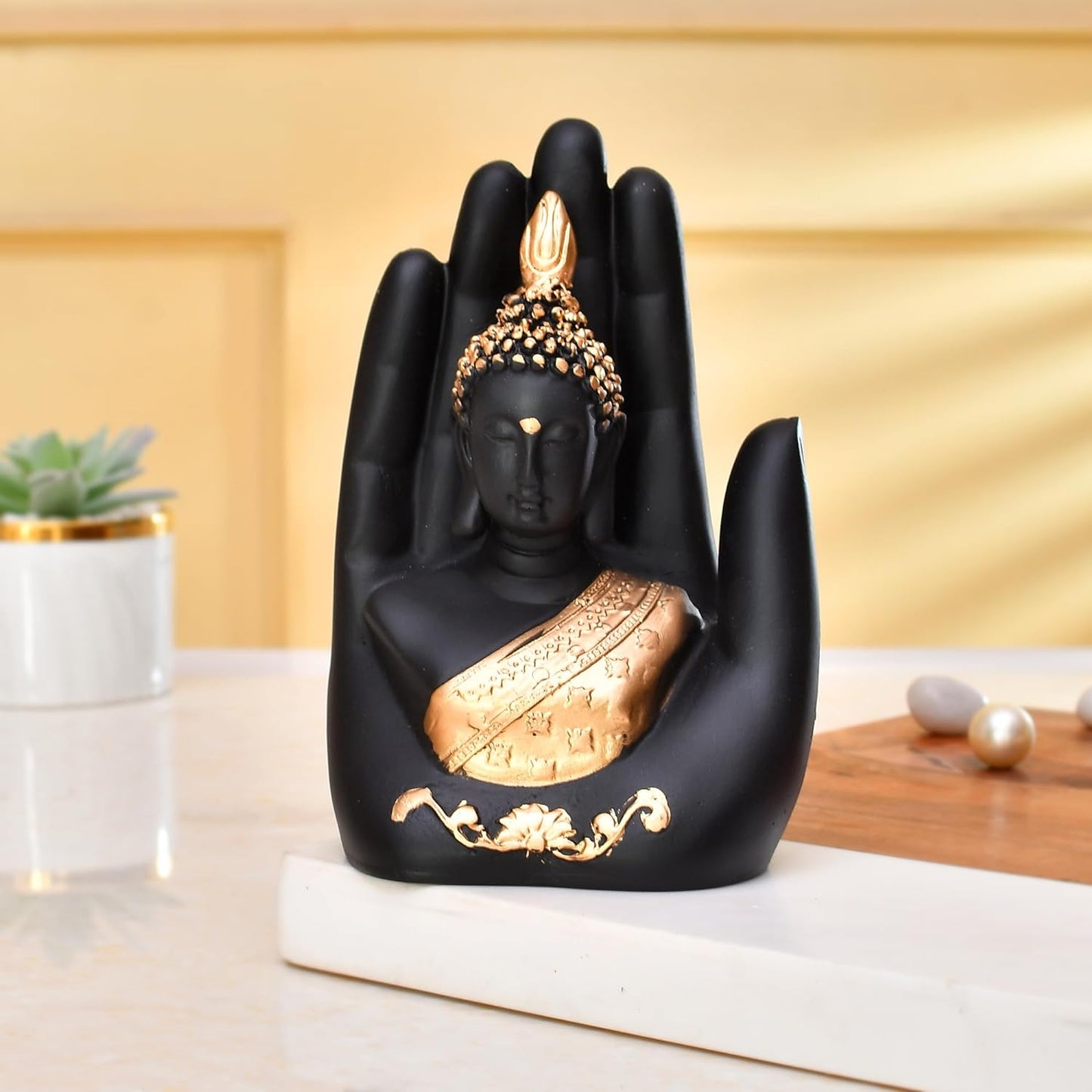 Golden Handcrafted Palm Buddha Idol for Diwali Decoration Item for Home