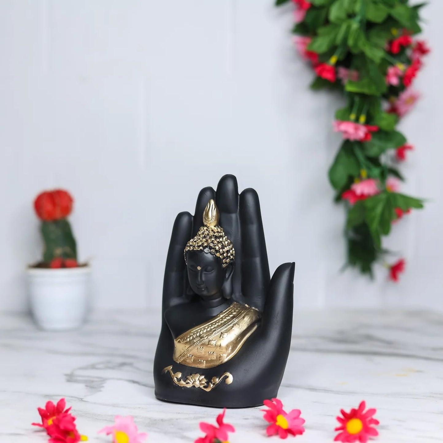Golden Handcrafted Palm Buddha Idol for Diwali Decoration Item for Home