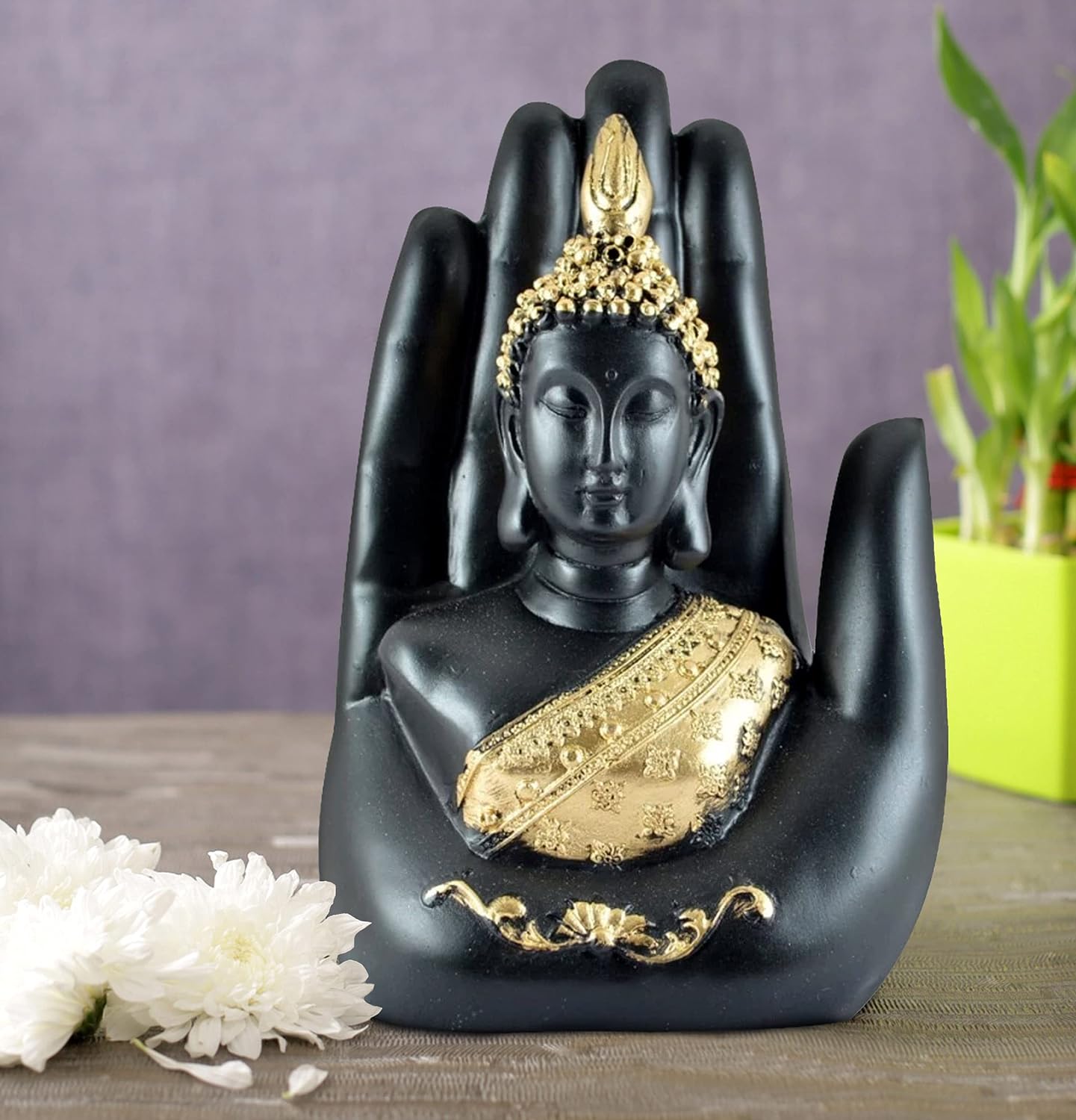 Golden Handcrafted Palm Buddha Idol for Diwali Decoration Item for Home