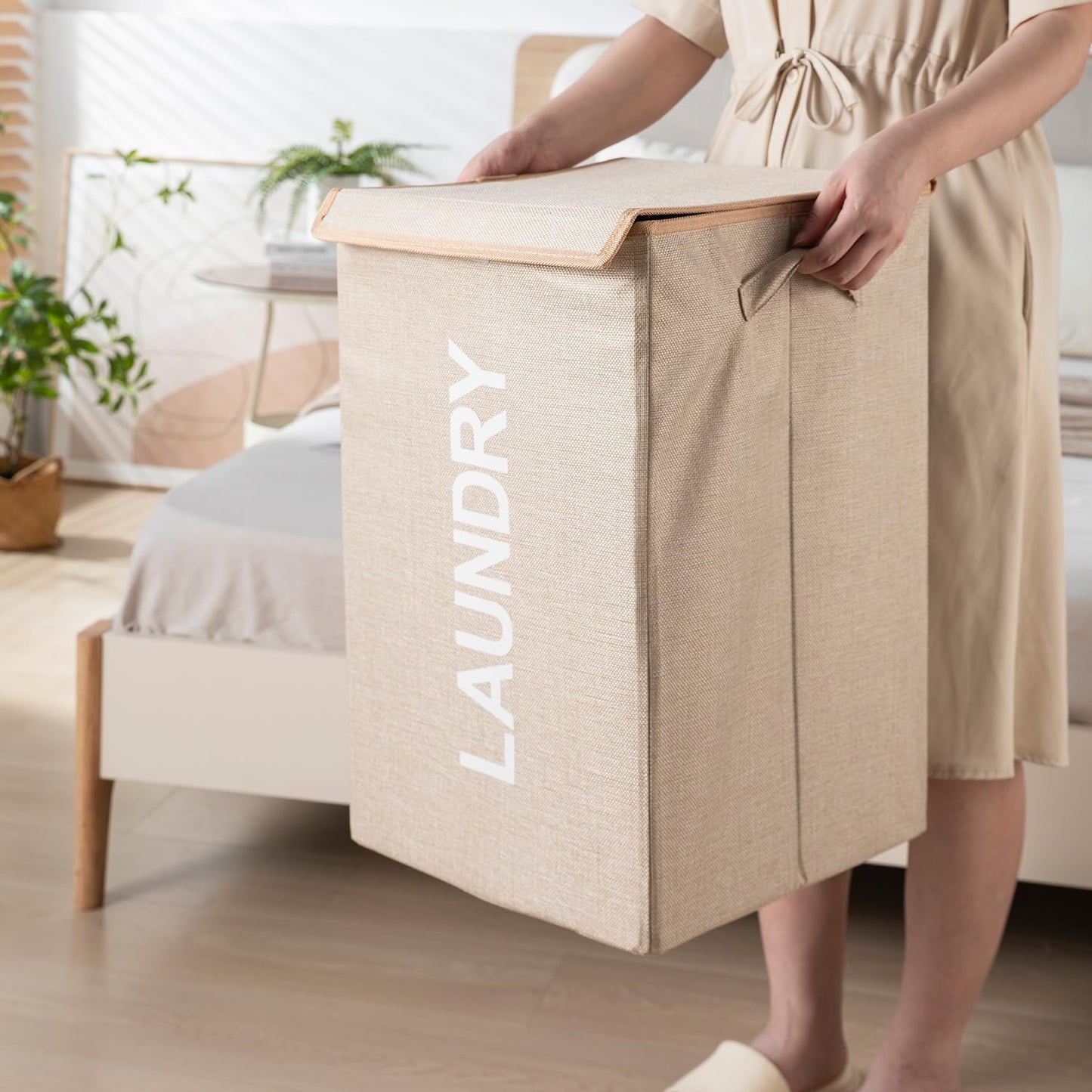 High-Quality Non Woven Foldable Laundry Basket with Lid for Clothes Storage