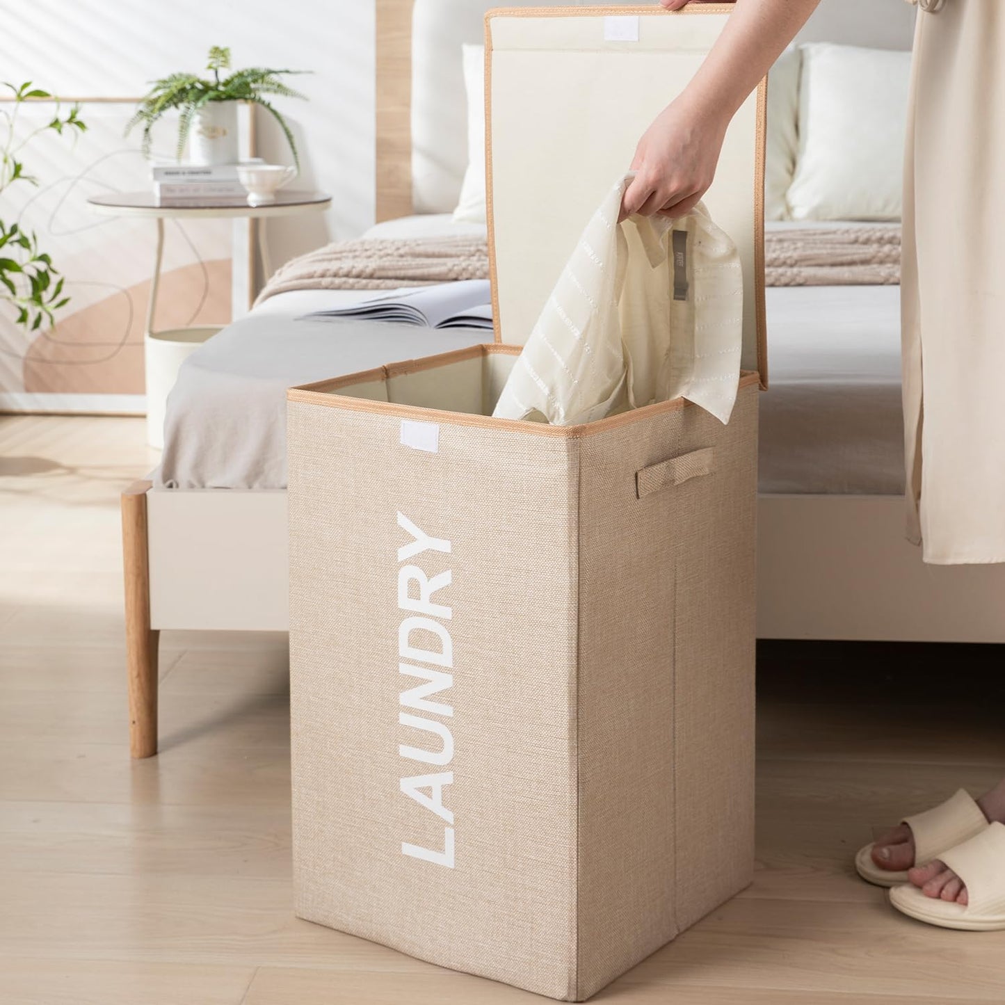 High-Quality Non Woven Foldable Laundry Basket with Lid for Clothes Storage