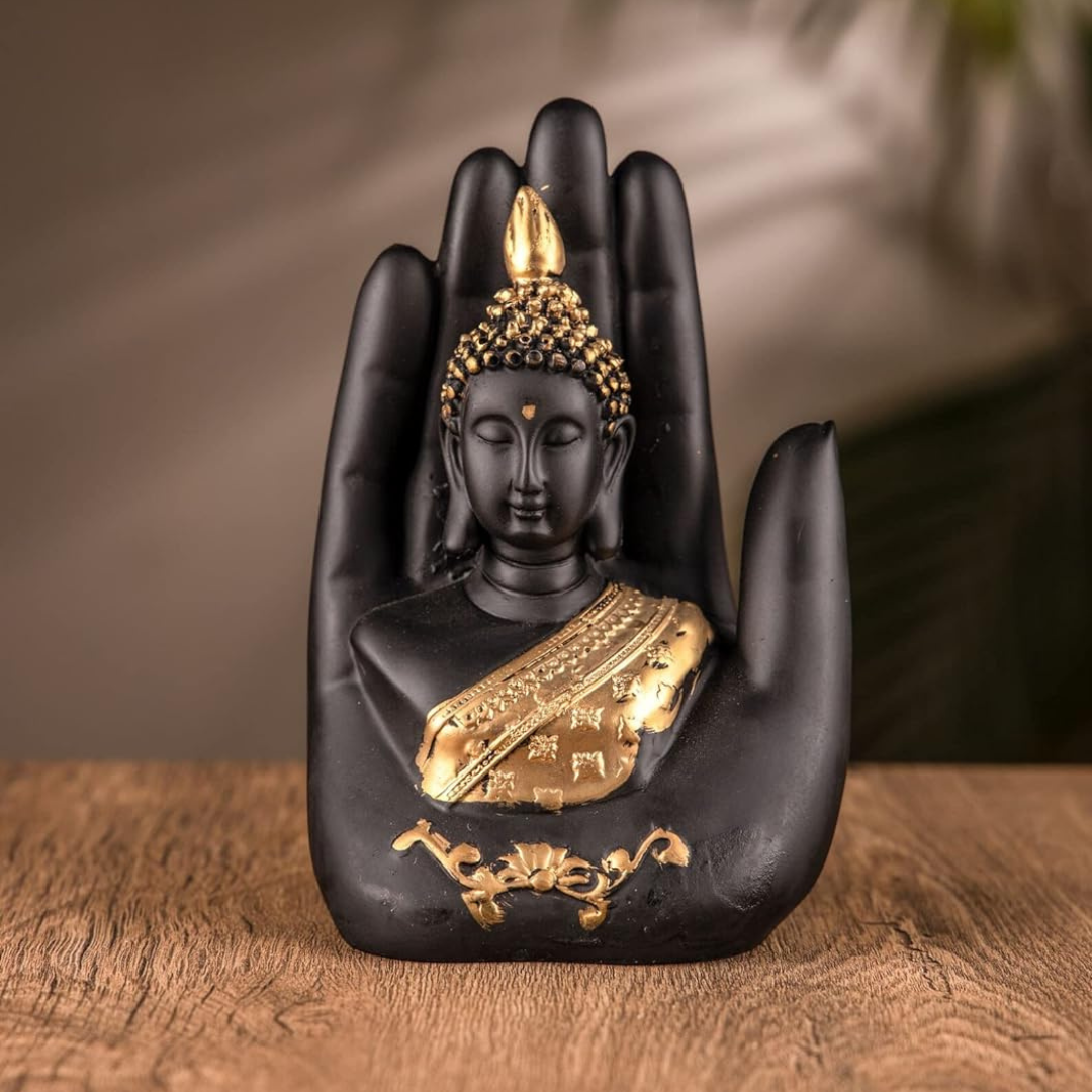Golden Handcrafted Palm Buddha Idol for Diwali Decoration Item for Home