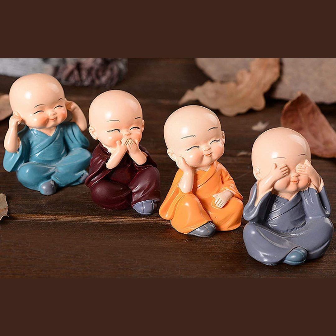 India Buddha Monk Set of 4 Statue Figurines Showpiece