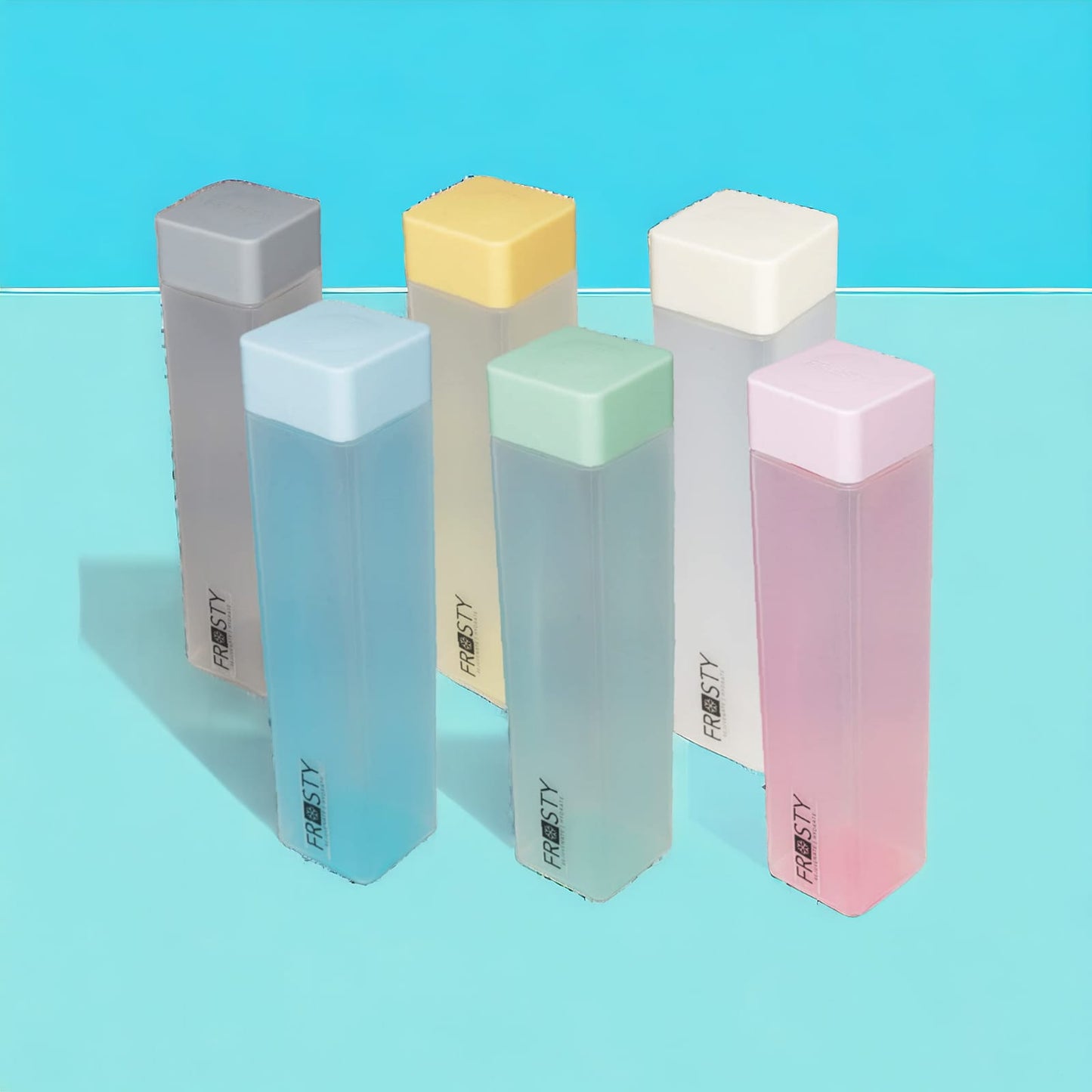 Frost Flex Colorful Square Water Bottles Gift Set - BPA-Free (1L, 6-Pack)