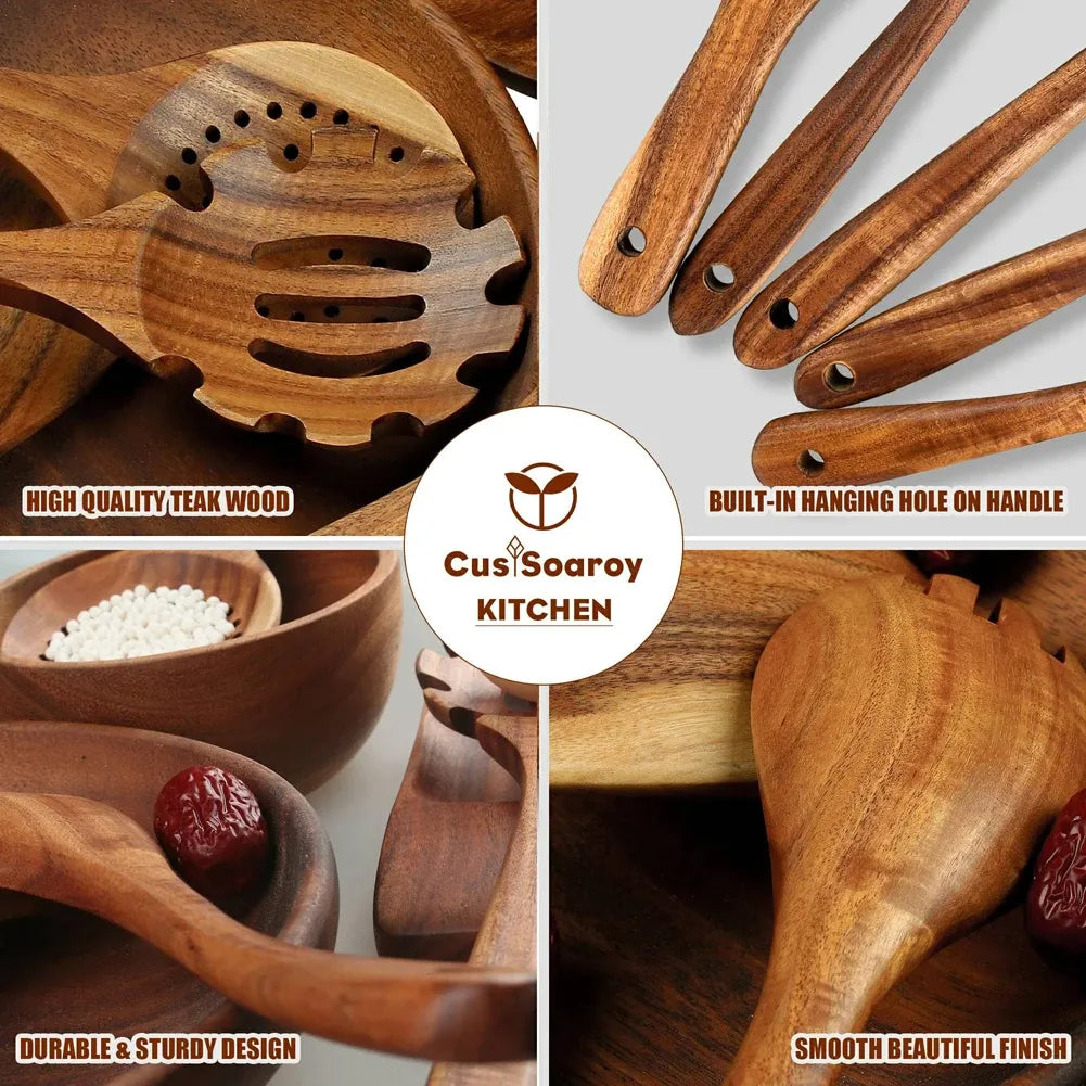 Natural Wooden Spoons Set and Spatula for Cooking Set Of 7