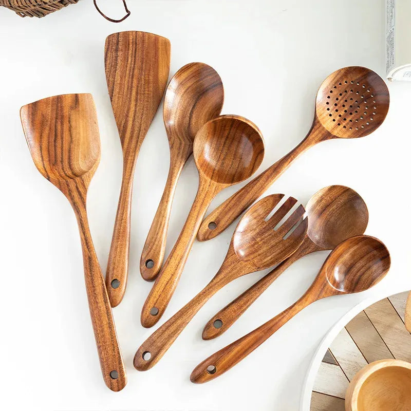 Natural Wooden Spoons Set and Spatula for Cooking Set Of 7