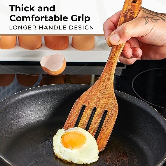 Natural Wooden Spoons Set and Spatula for Cooking Set Of 7