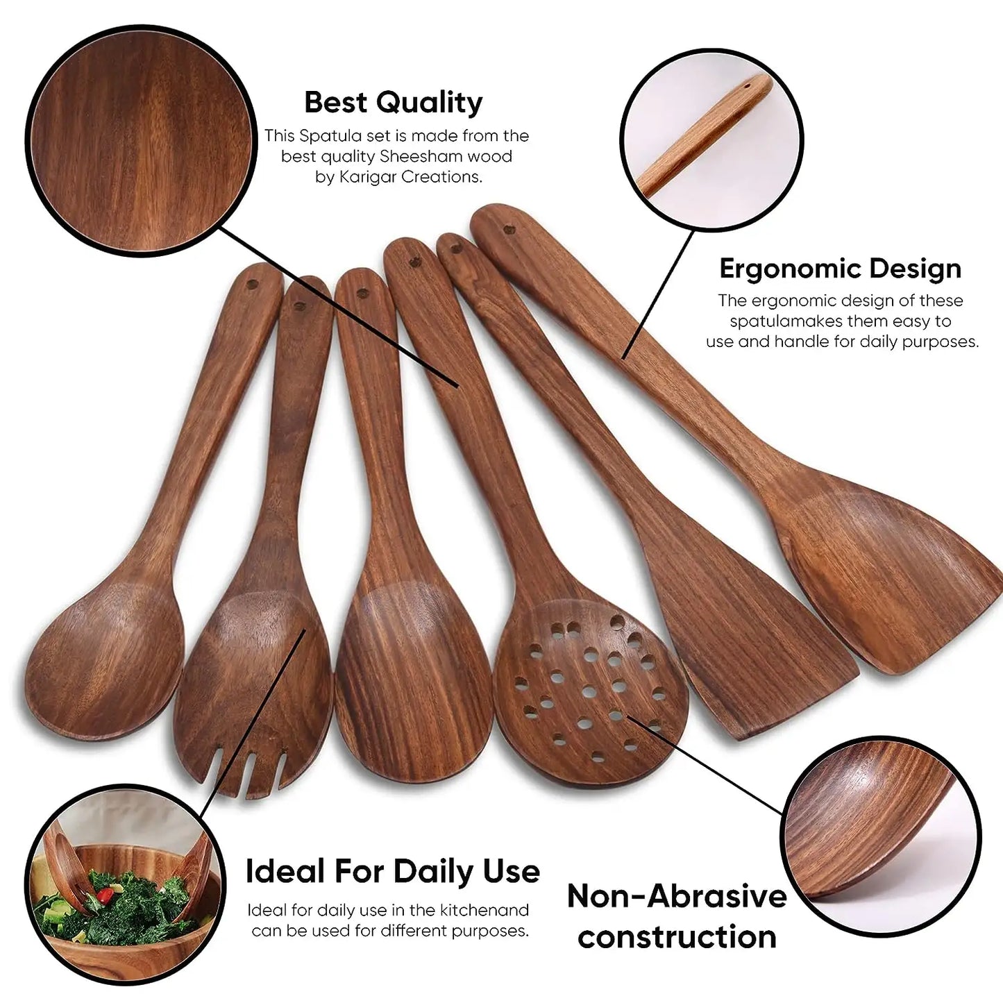 Natural Wooden Spoons Set and Spatula for Cooking Set Of 7