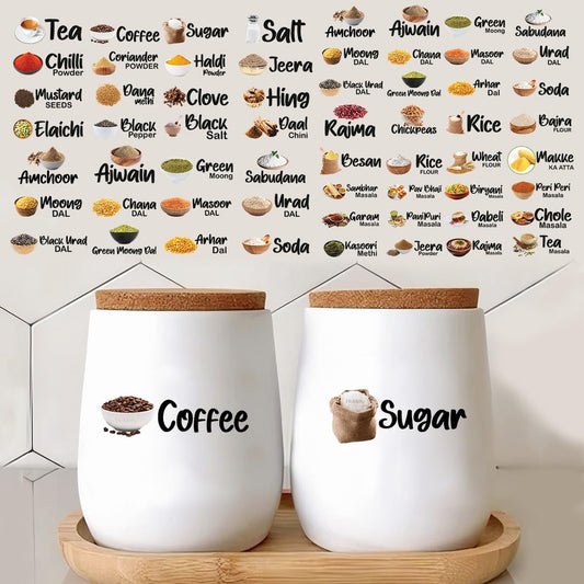 Essential Indian Cooking Ingredients Sticker Waterproof Pack of 4